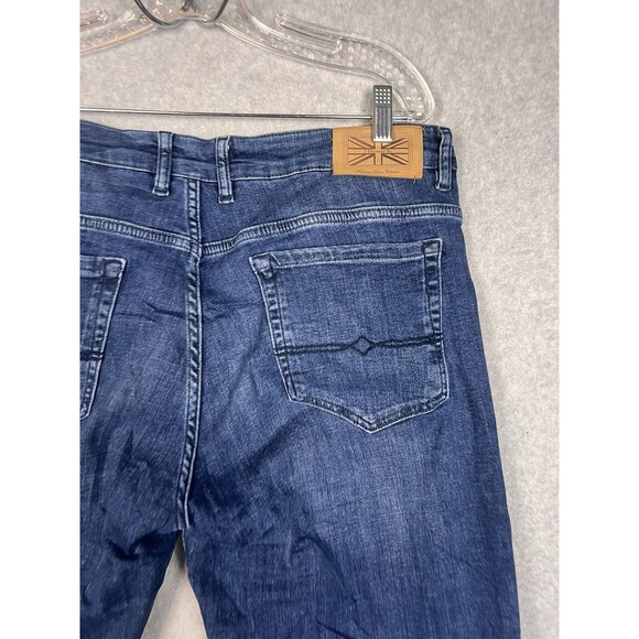 7 Downie Street Pants London Mid-Rise Straight Men’s 34X32  Denim Blue Stretch - Picture 7 of 12